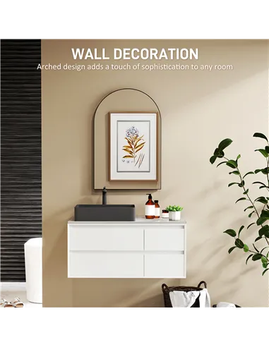 HOMCOM 60 x 90cm Arched Home Mirror - Black