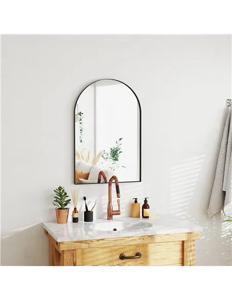 HOMCOM 60 x 90cm Arched Home Mirror - Black