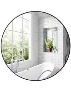 HOMCOM Round Bathroom Mirror, 70 x 70cm Steel Framed Wall Mirror, Decorative Mirror for Bedroom, Living Room, Entryway, Black