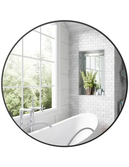 HOMCOM Round Bathroom Mirror, 70 x 70cm Steel Framed Wall Mirror, Decorative Mirror for Bedroom, Living Room, Entryway, Black