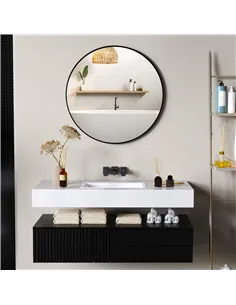 HOMCOM Round Bathroom Mirror, 70 x 70cm Steel Framed Wall Mirror, Decorative Mirror for Bedroom, Living Room, Entryway, Black 2