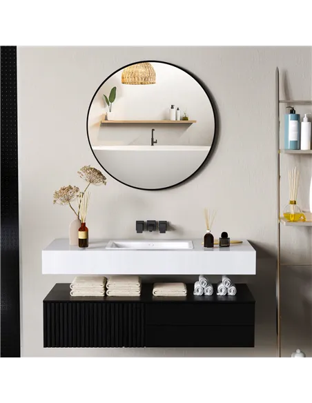 HOMCOM Round Bathroom Mirror, 70 x 70cm Steel Framed Wall Mirror, Decorative Mirror for Bedroom, Living Room, Entryway, Black