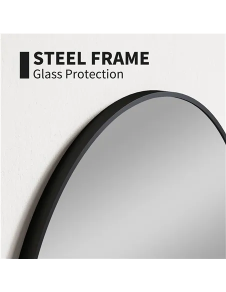 HOMCOM Round Bathroom Mirror, 70 x 70cm Steel Framed Wall Mirror, Decorative Mirror for Bedroom, Living Room, Entryway, Black