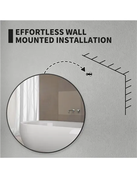 HOMCOM Round Bathroom Mirror, 70 x 70cm Steel Framed Wall Mirror, Decorative Mirror for Bedroom, Living Room, Entryway, Black
