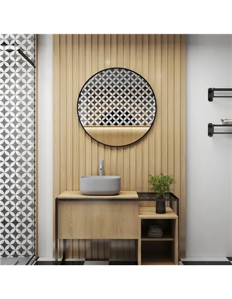 HOMCOM Round Bathroom Mirror, 70 x 70cm Steel Framed Wall Mirror, Decorative Mirror for Bedroom, Living Room, Entryway, Black