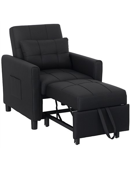 HOMCOM Linen-Look Single Chair Bed - Black