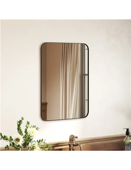 HOMCOM 70 x 50cm Curved Bathroom Mirror - Black