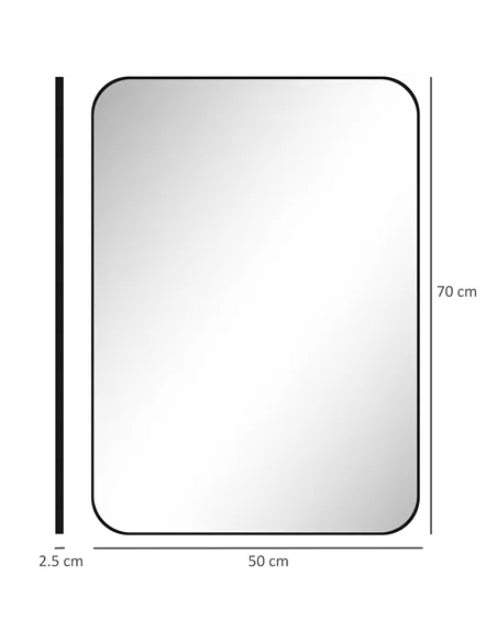 HOMCOM 70 x 50cm Curved Bathroom Mirror - Black