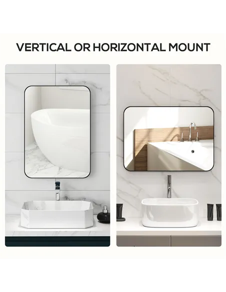 HOMCOM 70 x 50cm Curved Bathroom Mirror - Black