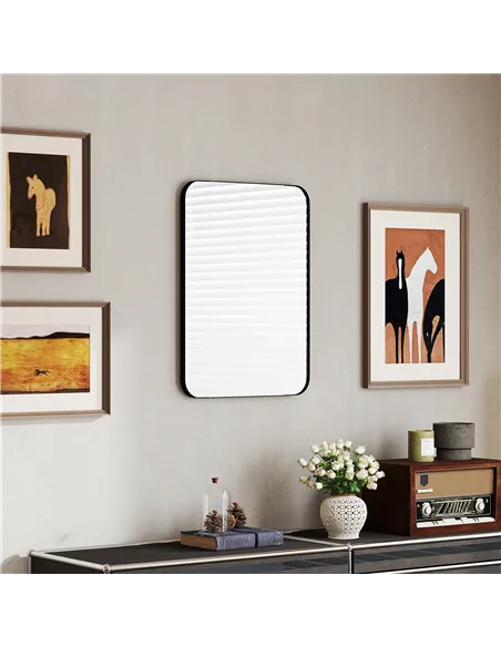 HOMCOM 70 x 50cm Curved Bathroom Mirror - Black