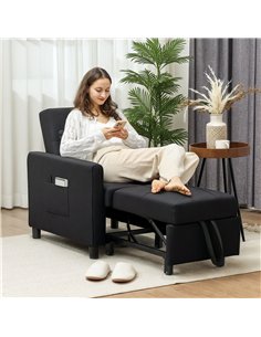 HOMCOM Linen-Look Single Chair Bed - Black 2