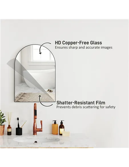 HOMCOM 50 x 70cm Arched Home Mirror - Black