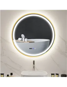 HOMCOM 80cm Anti-Fog LED Bathroom Mirror - Gold Tone