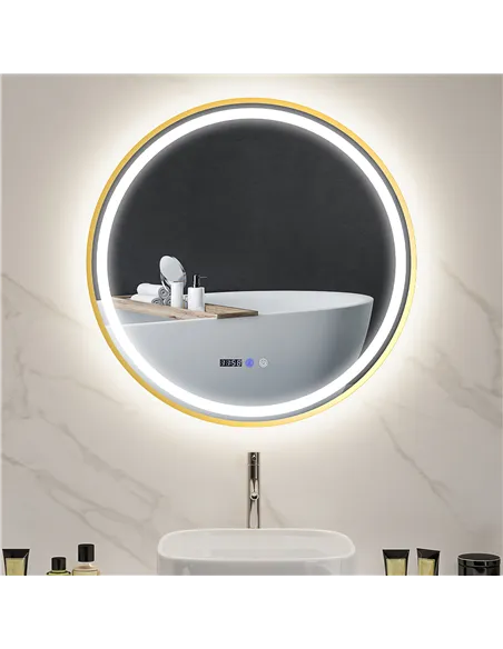 HOMCOM 80cm Anti-Fog LED Bathroom Mirror - Gold Tone