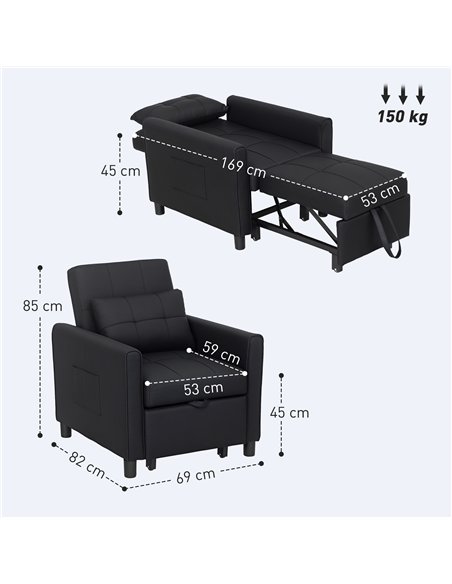 HOMCOM Linen-Look Single Chair Bed - Black