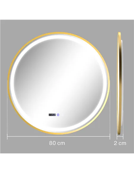HOMCOM 80cm Anti-Fog LED Bathroom Mirror - Gold Tone