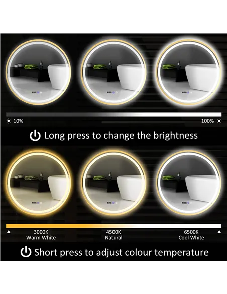 HOMCOM 80cm Anti-Fog LED Bathroom Mirror - Gold Tone