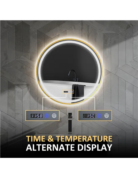 HOMCOM 80cm Anti-Fog LED Bathroom Mirror - Gold Tone