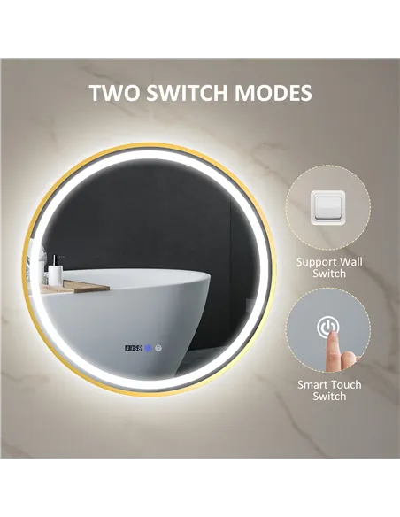 HOMCOM 80cm Anti-Fog LED Bathroom Mirror - Gold Tone