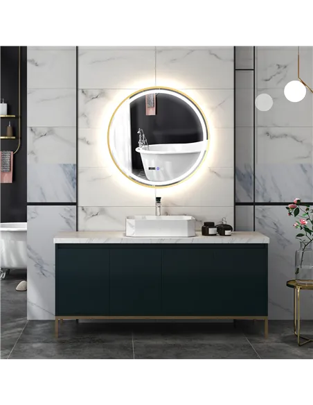 HOMCOM 80cm Anti-Fog LED Bathroom Mirror - Gold Tone