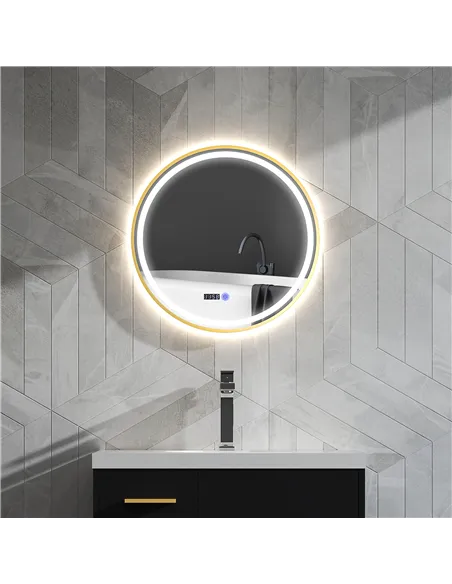 HOMCOM 60cm Anti-Fog LED Bathroom Mirror - Gold Tone