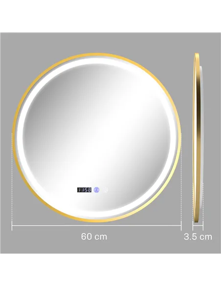 HOMCOM 60cm Anti-Fog LED Bathroom Mirror - Gold Tone