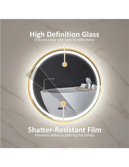 HOMCOM 60cm Anti-Fog LED Bathroom Mirror - Gold Tone