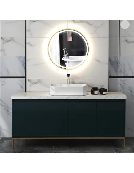 HOMCOM 60cm Anti-Fog LED Bathroom Mirror - Gold Tone