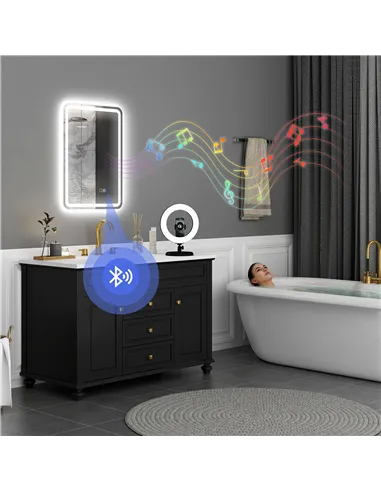 HOMCOM 70 x 50 cm Bluetooth Bathroom Mirror - Silver-Tone