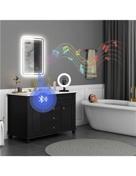HOMCOM 70 x 50 cm Bluetooth Bathroom Mirror - Silver-Tone