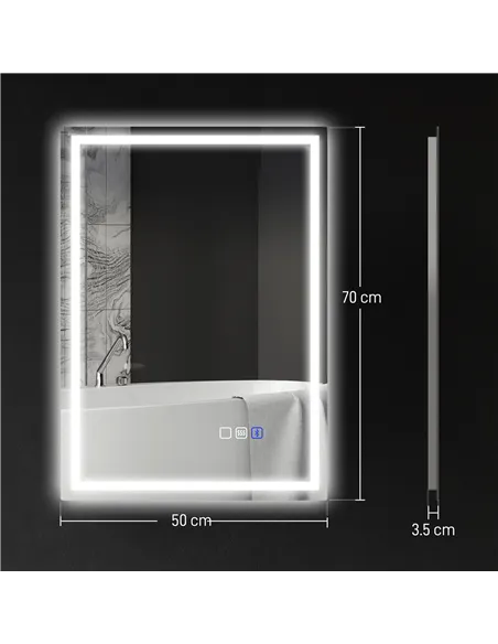 HOMCOM 70 x 50 cm Bluetooth Bathroom Mirror - Silver-Tone