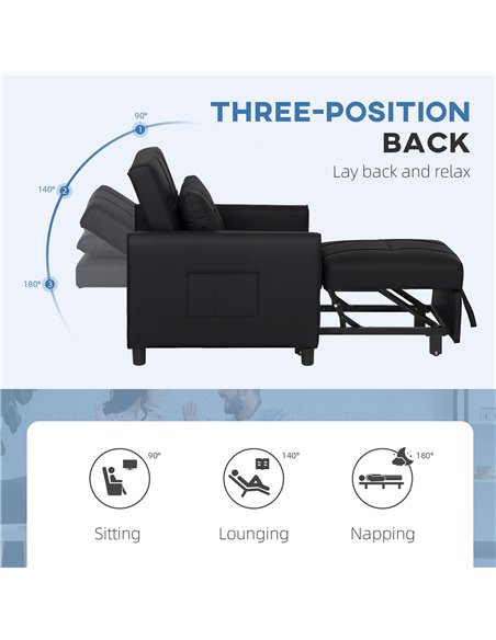 HOMCOM Linen-Look Single Chair Bed - Black