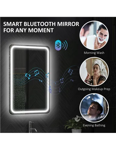 HOMCOM 70 x 50 cm Bluetooth Bathroom Mirror - Silver-Tone
