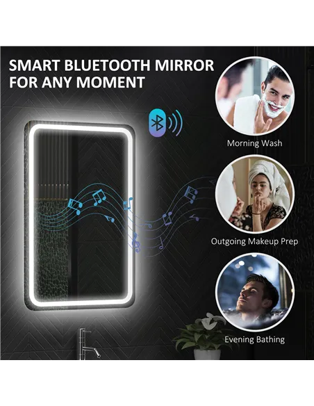 HOMCOM 70 x 50 cm Bluetooth Bathroom Mirror - Silver-Tone