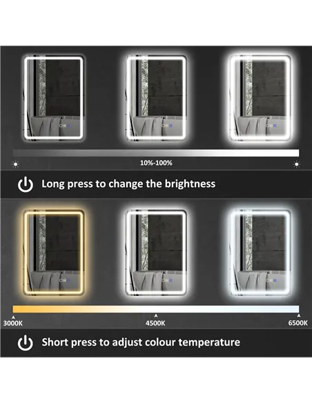 HOMCOM 70 x 50 cm Bluetooth Bathroom Mirror - Silver-Tone