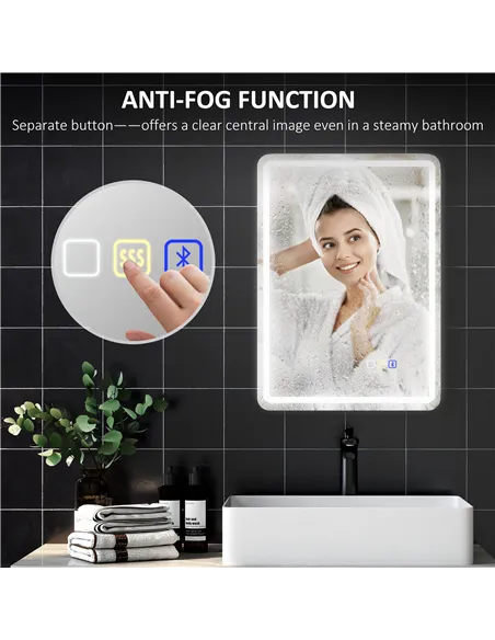 HOMCOM 70 x 50 cm Bluetooth Bathroom Mirror - Silver-Tone