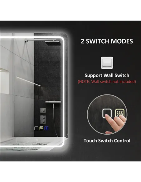 HOMCOM 70 x 50 cm Bluetooth Bathroom Mirror - Silver-Tone