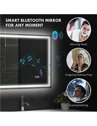 HOMCOM 60 x 80 cm Anti-Fog LED Bathroom Mirror, with Bluetooth - Silver Tone