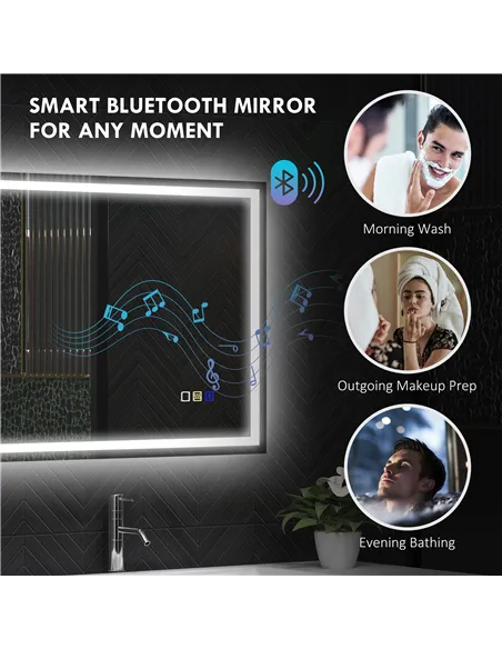 HOMCOM 60 x 80 cm Anti-Fog LED Bathroom Mirror, with Bluetooth - Silver Tone