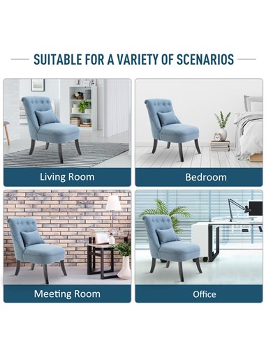 HOMCOM Fabric Single Sofa Dining Chair Tub Chair Upholstered W/ Pillow Solid Wood Leg Home Living Room Furniture Blue