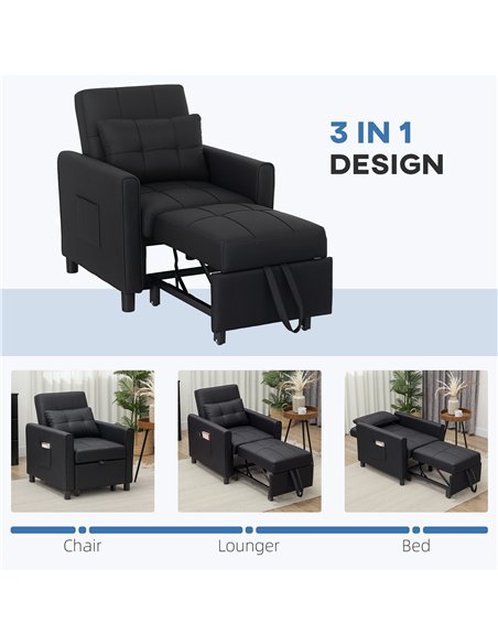 HOMCOM Linen-Look Single Chair Bed - Black