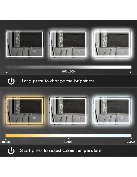 HOMCOM 60 x 80 cm Anti-Fog LED Bathroom Mirror, with Bluetooth - Silver Tone