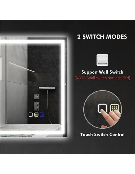 HOMCOM 60 x 80 cm Anti-Fog LED Bathroom Mirror, with Bluetooth - Silver Tone