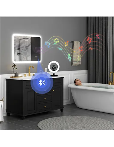 HOMCOM 80 x 60cm LED Bathroom Mirror, with Bluetooth - Silver Tone