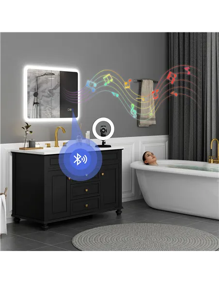 HOMCOM 80 x 60cm LED Bathroom Mirror, with Bluetooth - Silver Tone