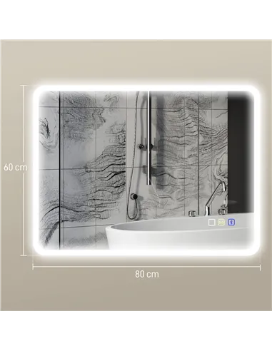 HOMCOM 80 x 60cm LED Bathroom Mirror, with Bluetooth - Silver Tone