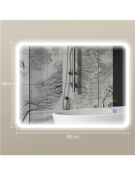 HOMCOM 80 x 60cm LED Bathroom Mirror, with Bluetooth - Silver Tone