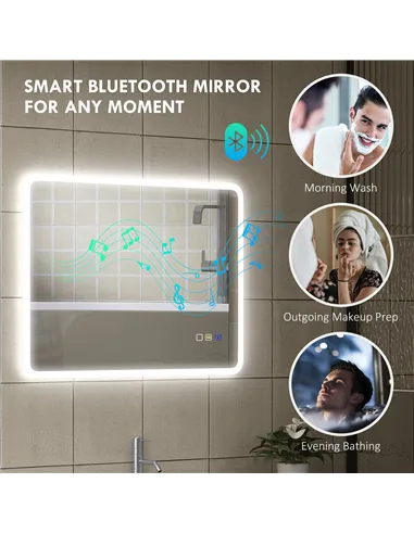 HOMCOM 80 x 60cm LED Bathroom Mirror, with Bluetooth - Silver Tone