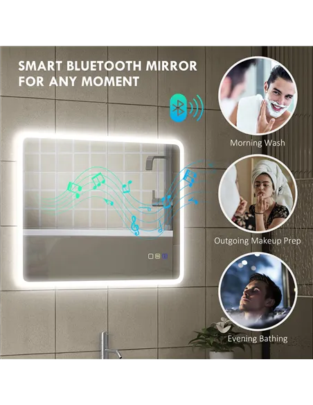 HOMCOM 80 x 60cm LED Bathroom Mirror, with Bluetooth - Silver Tone