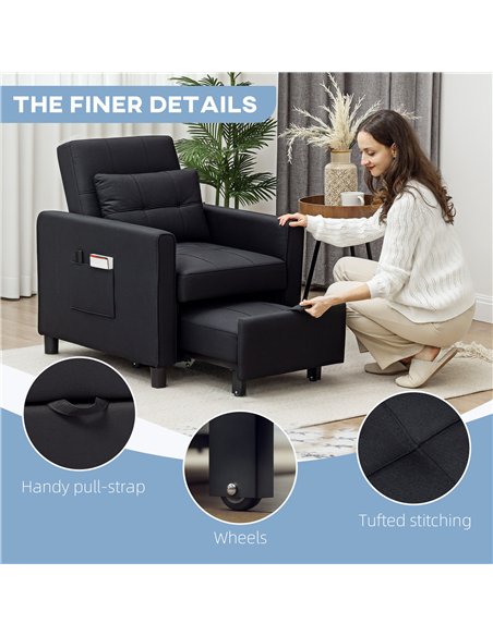 HOMCOM Linen-Look Single Chair Bed - Black
